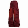 thumbnail image 2 of YLSDY Men's Baggy Cargo Pants Casual Drawstring Loose Fit Hip Hop Pants Flap Pockets Trousers for Streetwear Red L, 2 of 3