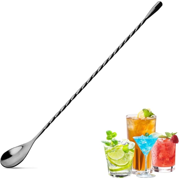 12 Inches Bar Spoon, Long Handle Mixing Stirrers for Drink, Stainless Steel Bar Cocktail Shaker Spoon 1 Pcs (1, Black)
