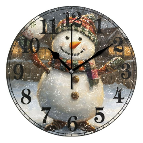 Christmas Snowman Play Ball Silent Wall Clock 10" Non-Ticking Battery Clock