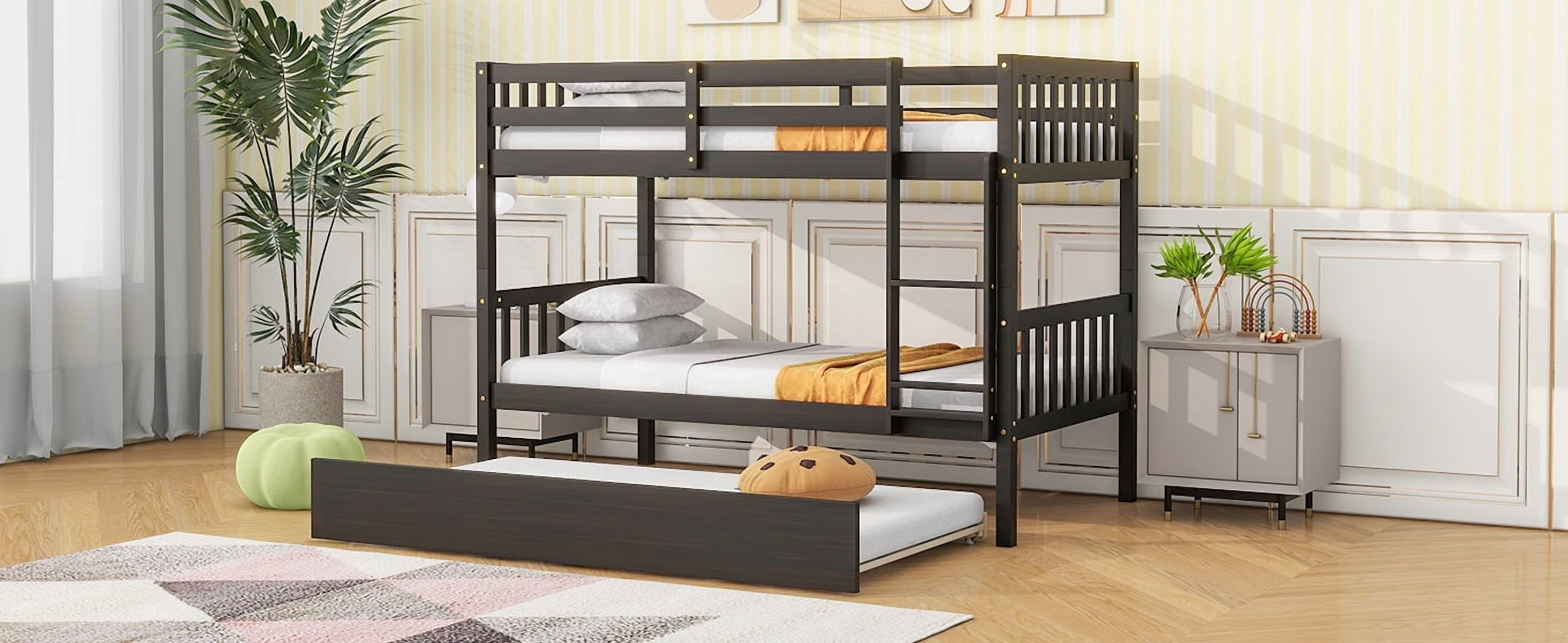 Sailvan Bunk Bed Twin Over Twin,Convertible into Two Twin Size Beds, with Ladder and Safety Guardrails,Rubber Wood