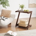 thumbnail image 3 of FSCHOS Z-Shape Solid Bamboo End Table with Casters, 2-Tier Desktop for Storage, Bedside Table for Bedroom, TV Snack Table for Living Room, Walnut, 3 of 10