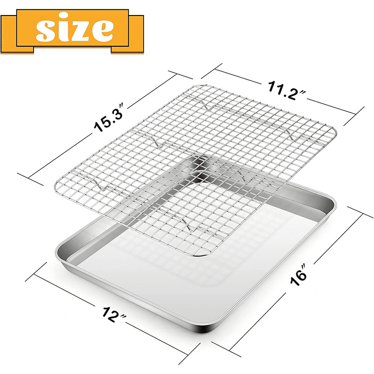 Baking Sheet Pan with Rack Set, 16”x12” Stainless Steel Cookie Sheet for  Oven Cooking Roasting, Rimmed Textured Metal Tray with Wire Cooling Rack  for
