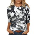 thumbnail image 1 of Pompotops T-shirt Mode Femme Imprimé Manches 3/4 Blouse Col Rond Hauts Décontractés en Solde, 1 of 5