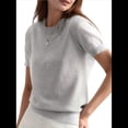 thumbnail image 1 of Suéter Holgado de Verano para Mujer, Suave, de Corta y Cuello Redondo, Estilo Informal, Conjuntos de Moda 2025 Gris XL, 1 of 10