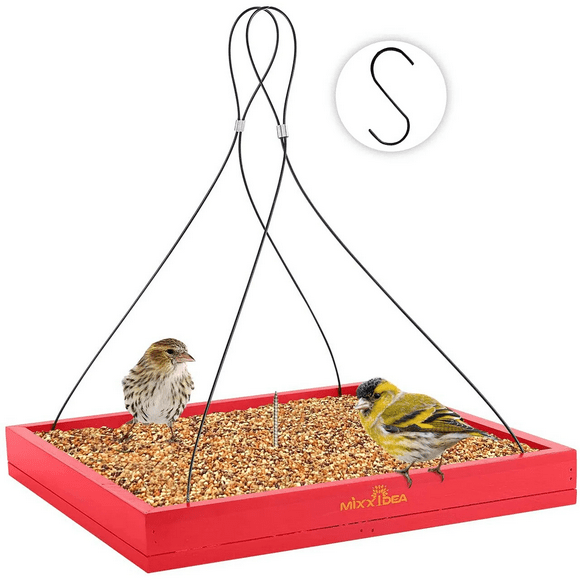 Urban Deco Mangeoire pour Oiseaux Plateau Suspendu Plateau à Graines Plateforme en Bois Mangeoire pour Colibris Plateau Suspendu Plateforme à Graines en Maille pour Jardin Cour Décoration Extérieure Attirant les Oiseaux Sauvages