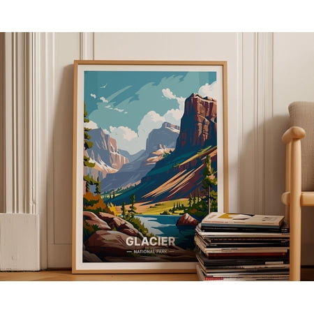 Glacier National Park Nature Landscape Wall Art Print, Unframed Paper Poster 8x10in