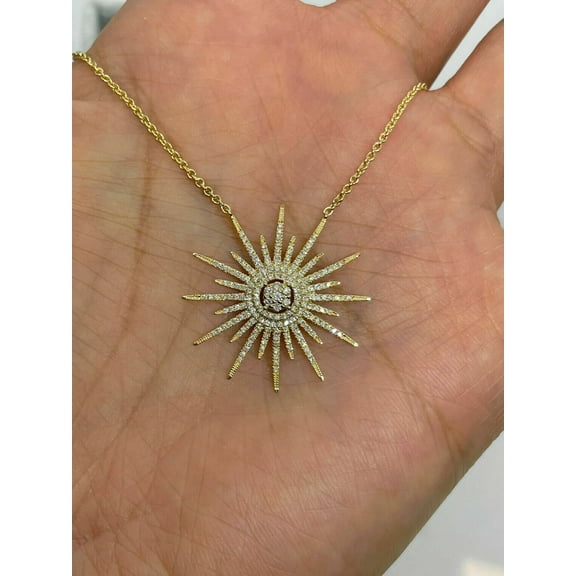 1.50Ct Simulated Round Diamond Sun Pendant 14K Yellow Gold Plated 18'' Chain