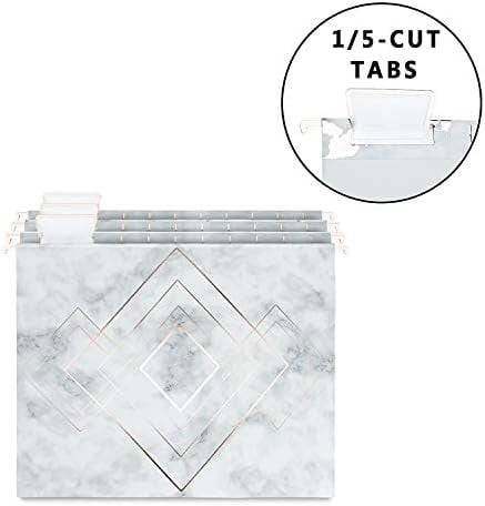 12 Pack Rose Gold Hanging File Folders Letter Size Decorative File Folder Cute Pretty Hanging Folder Organizer for Filing Cabinet Office Home with 1/5-Cut Adjustable Tabs, 3 Marble Design