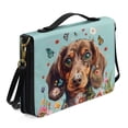 thumbnail image 2 of Kuiaobaty Dachshund Butterfly Daisy Print Bible Cover for Men Women PU Leather Carrying Book Case Bible Bag Large Size Bible Case Church Bag Bible Protective with Handle and Shoulder Strap, 2XL, 2 of 7