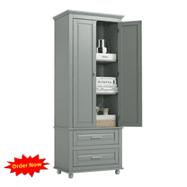 Tcbosik 62.5" Tall Bathroom Cabinet with Adjustable Shelf, Narrow Storage Unit with 2 Drawers and 2 Doors, Floor Cupboard for Kitchen, Entryway, Living Room, Grey
