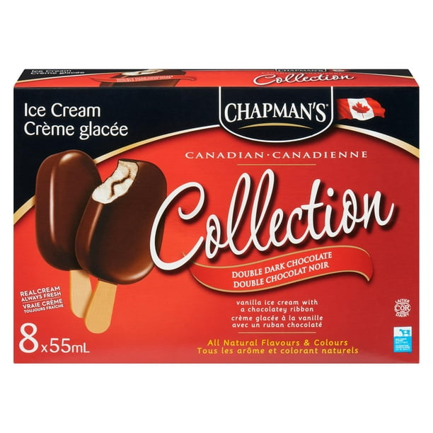 Chapman's Collection Canadienne barre de crème glacée double chocolat noir 8 x 55mL