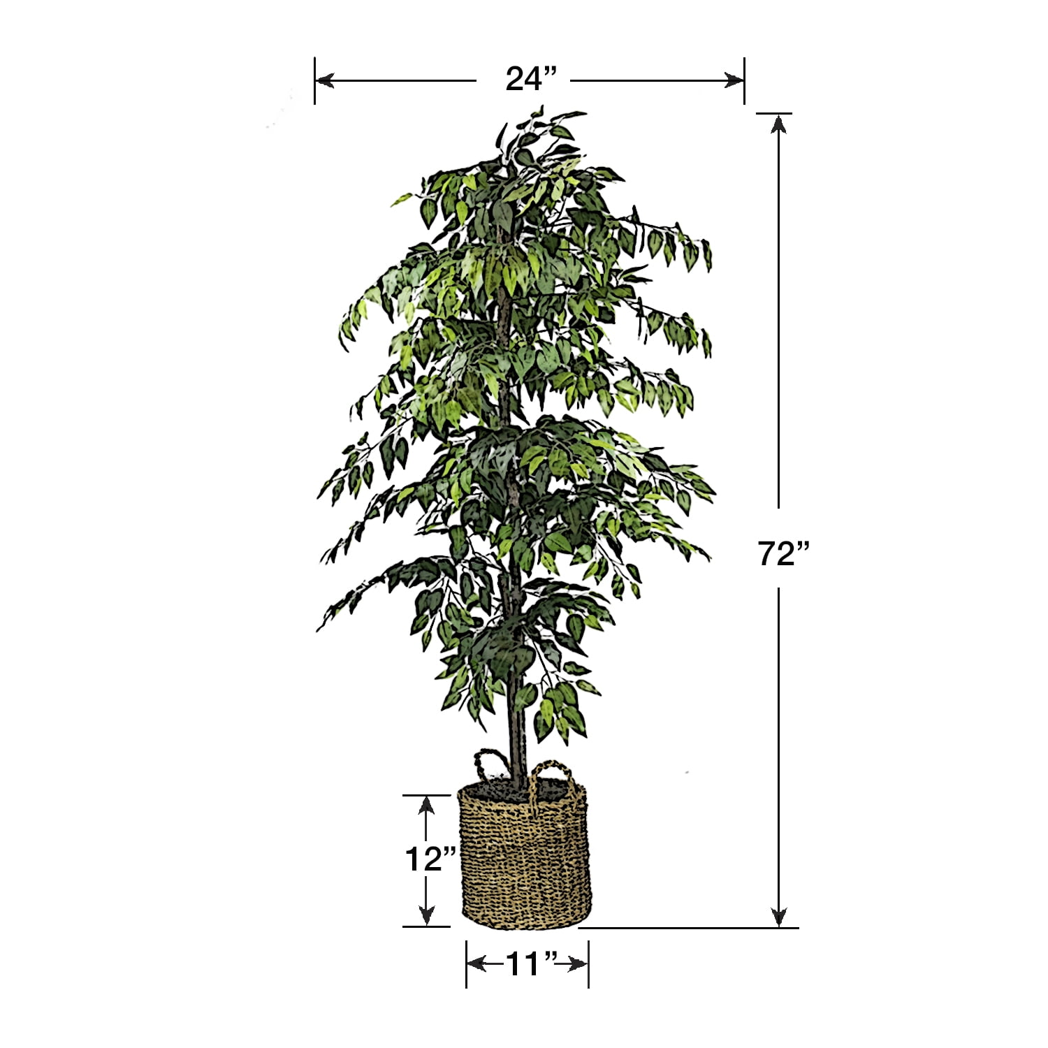 LCG Florals Artificial Tree, Faux Designer Ficus Tree, 6 ft (72in) in Handwoven Rattan Basket, Indoor Tree for Living Room, Office, & Home Decor