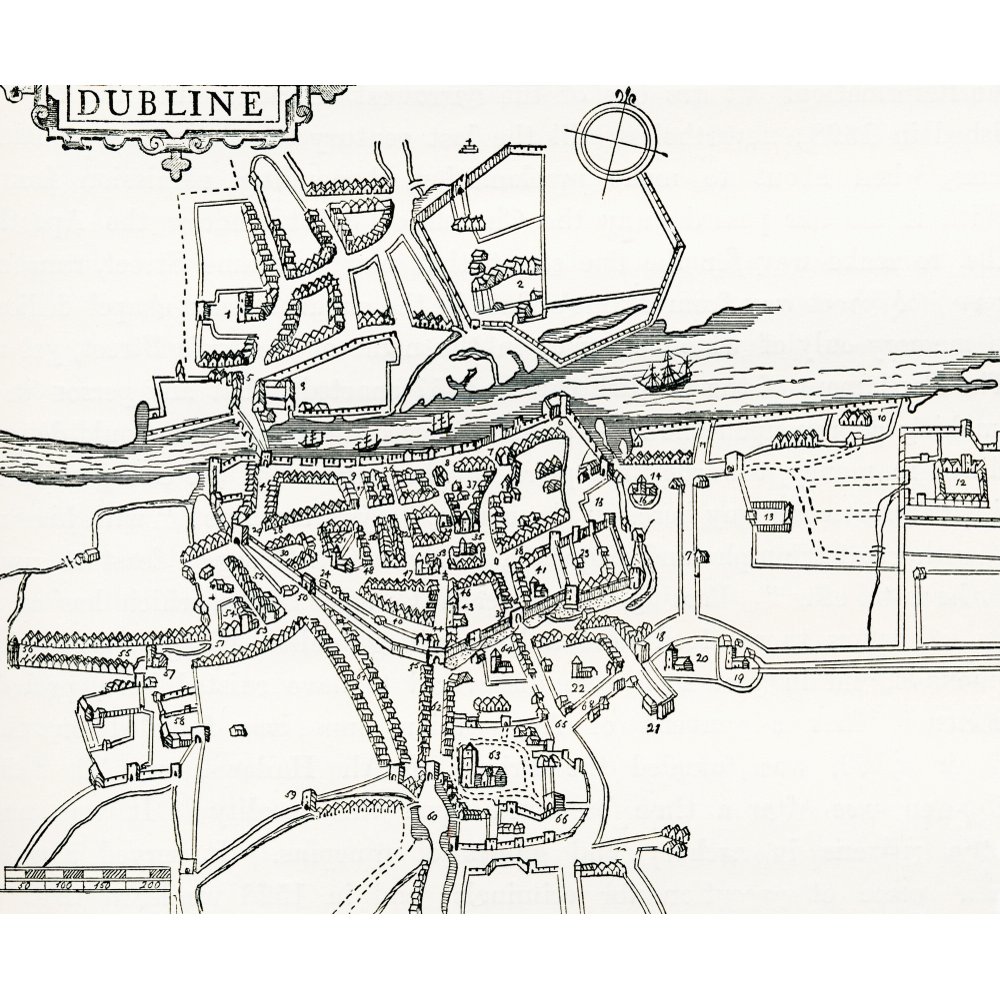 Map Of Dublin, Ireland In 1610. From Our Own Country Published 1898