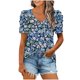thumbnail image 1 of Casual Camisetas de Manga Corta para las Mujeres Imprimir Mangas Puff Cuello en V Camiseta, Poliéster Verano, 1 of 5