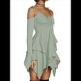 thumbnail image 2 of Disfraz de Halloween para Mujer, Vestido Midi Fluido con Pañuelo y Hombros Descubiertos, Estilo Hada Mariposa para Fiesta de Cosplay. Verde M, 2 of 9