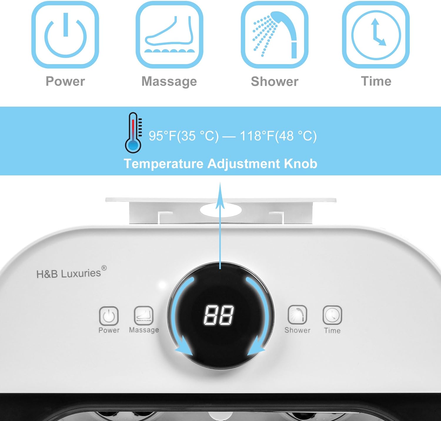 Foot Spa Massager with Heat for Stress Relief, Feet Bath with Motorized Rollers and Shower, Temperature Control, Timer and LCD Display, Ideal for Wife Mother Mom Father Husband, White