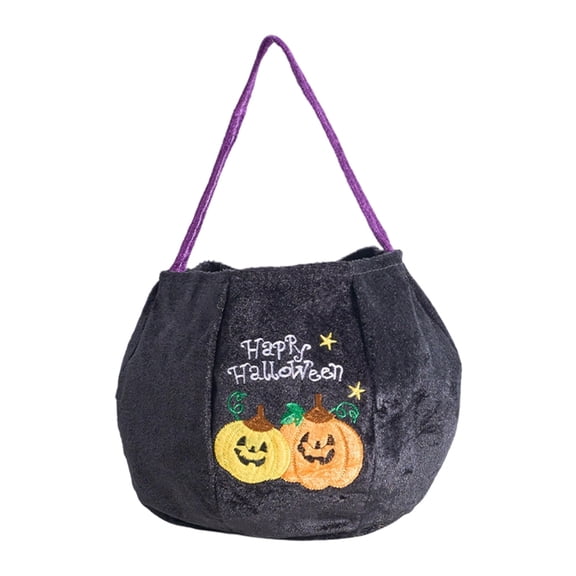 QuanTara Halloween Pumpkin Ghost Trick-or-Treat Bag, 10" Plush Candy Tote, Soft Plush Fabric Kids Gift Bag for Party Favors, School Parades & Candy Collection