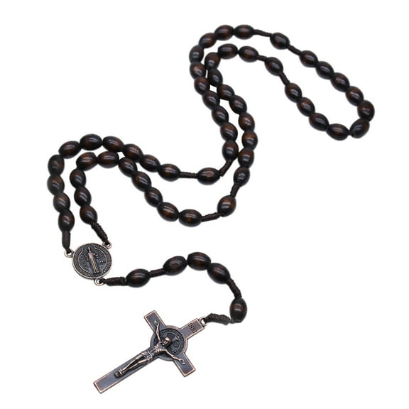 TwhqxjCN Wooden Beads for Cross Pendant Necklace For Women Wood Beads Cord Rosary Necklace Holy Catholic Handmade Pine Wood Beads   Metal Zinc Alloy