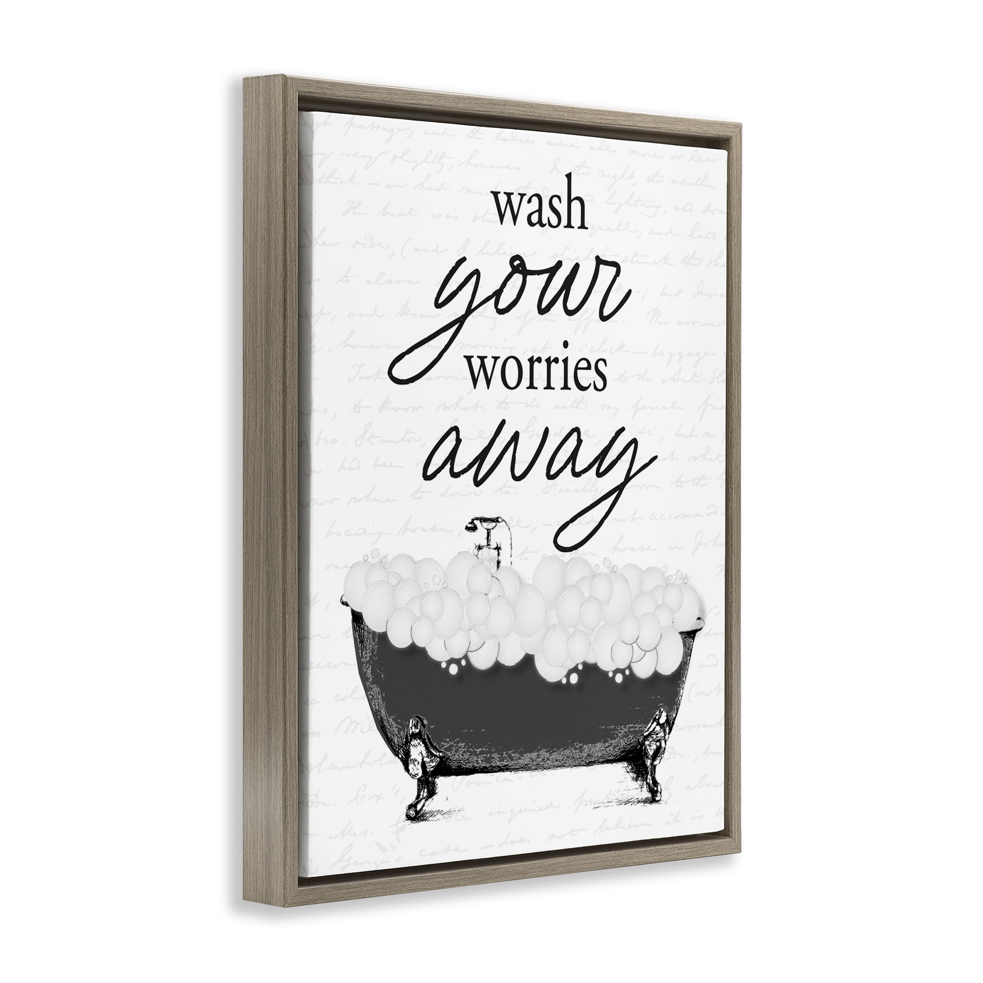 Bubble Bath Wash Worries Brown Framed Floater Canvas Wall Art, design by Lettered and Lined