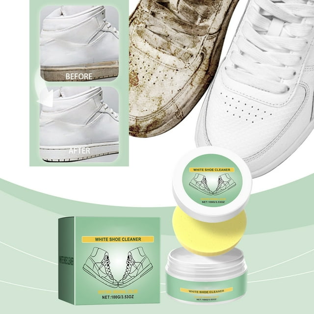 Crema limpiadora de zapatos blanca para zapatos de cuero bolsos sofás sillas de coche | Pasta limpiadora y protectora multifuncional sin lavado | Fácil aplicación | 1 Crema + 1 Juego de Bizcochos