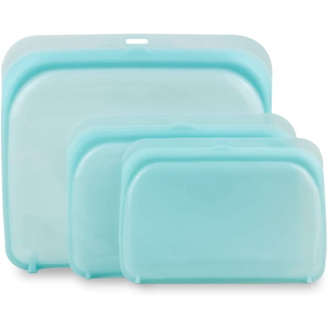 Sacs de Rangement Alimentaires Réutilisables en Silicone - Sacs en Silicone pour Collations et Aliments, Sacs sous Vide pour Fruits, Légumes, Viandes, Sandwich, Portables, Sacs à Lunch Étanches, Congélation, Écologiques (65OZ+21OZ+15OZ)