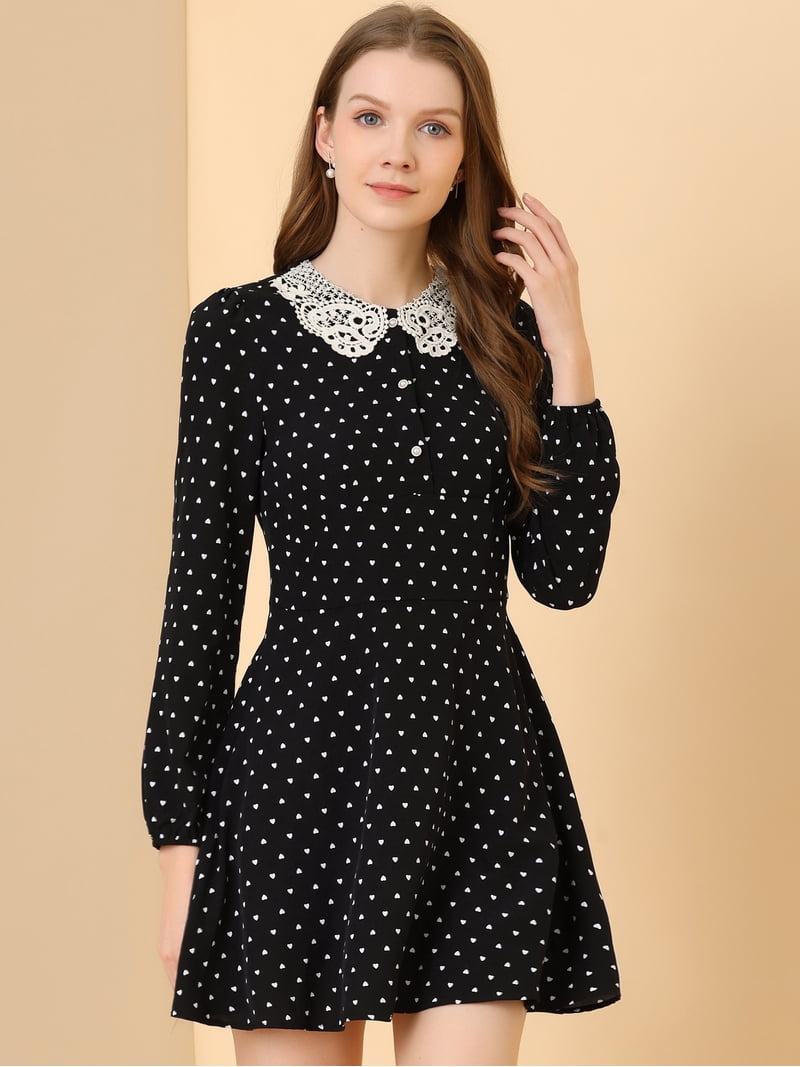 black and white heart dress Square Neck Black Dress / Side Split Short Sleeves Dress main image 1
