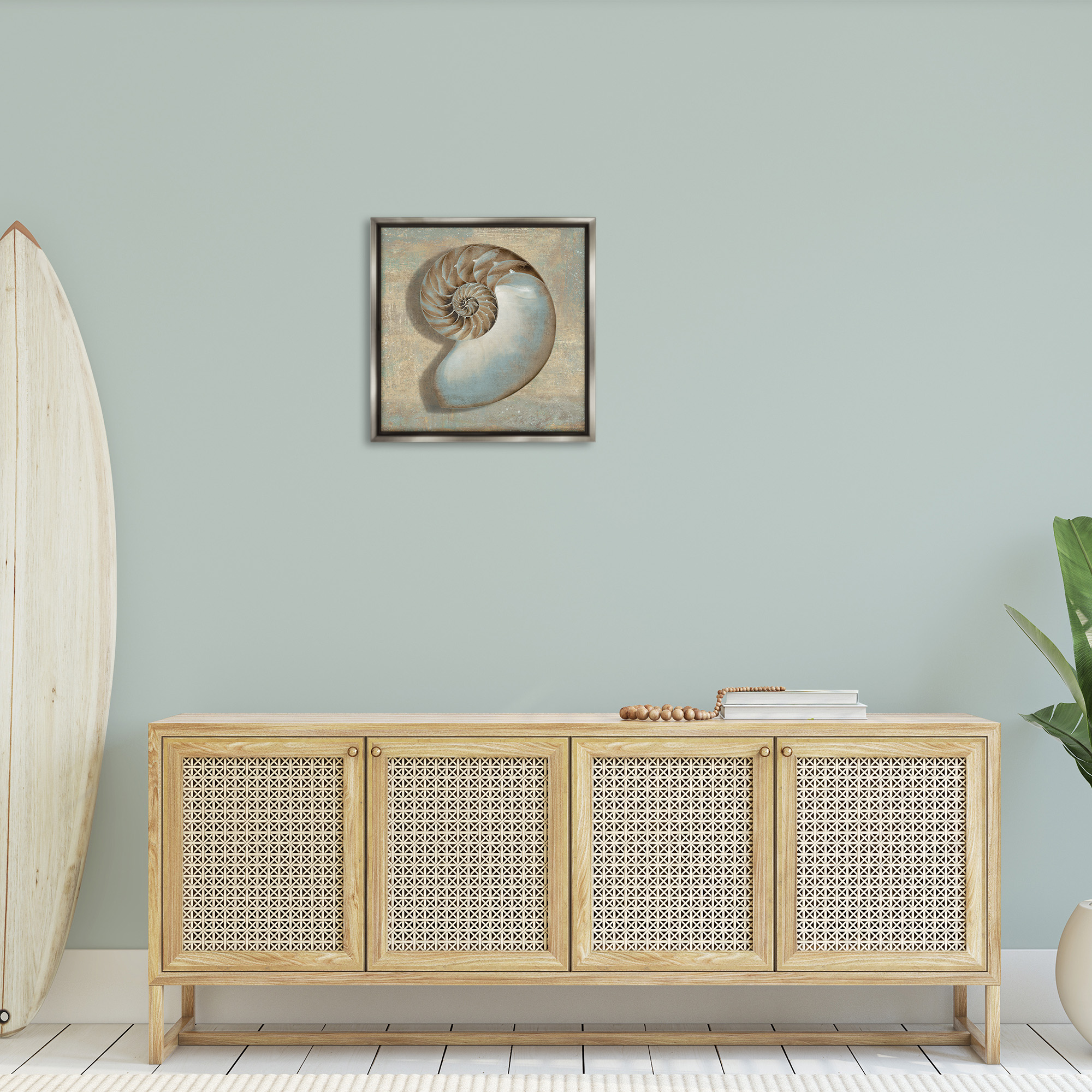 Stupell Industries Shell Beach Objects Design Nature Painting Gray Floater Framed Canvas Art Print Wall Art, 25 x 25