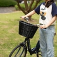 thumbnail image 2 of Black Wicker Front Cargo Bike Basket - Perfect for Riders of All Ages and Genders - for Beach Cruiser, Stationary Bike, E-bike, or Road Bike with Stylish Faux Leather Straps, 2 of 2