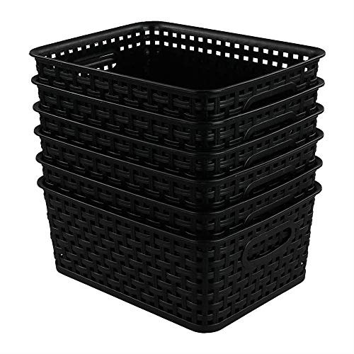 CadineUS 6pack Black Woven Plastic Storage Baskets Organizing Bins