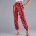 thumbnail image 2 of Sequin Joggers for Women Red Shiny Pants Straight Wide-Leg Holiday Party Pants Club Pants, 2 of 6