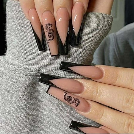 KSCD Press on Nails Long Acrylic Nails Coffin Fake Nails Black Nails with Dragon Design Black - | Walmart Canada KSCD Press on Nails Long Acrylic Nails Coffin Fake Nails Black Nails with Dragon Design Black - | Walmart Canada
