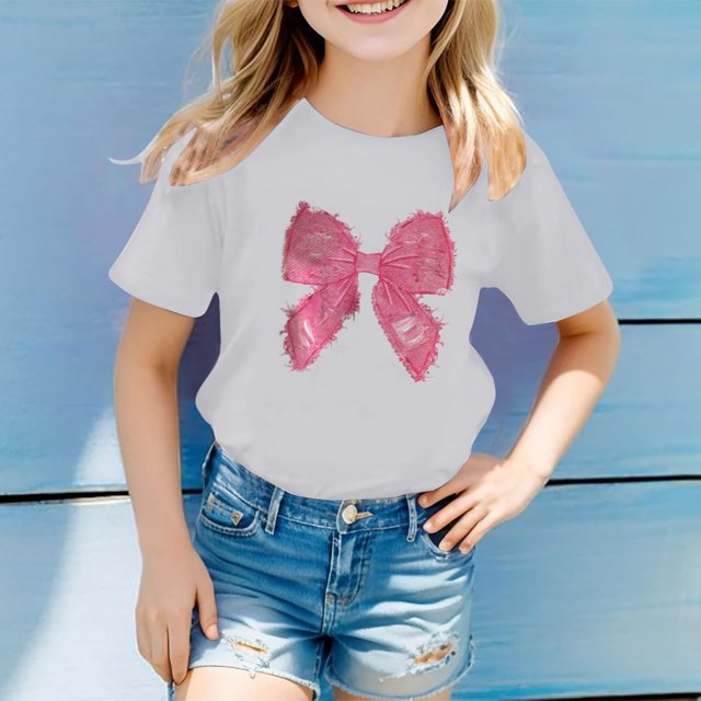 Hauts et Chemises pour Filles, T-Shirts Décontractés à Motif de Lettres Multicolores, Col Rond, Manches Courtes pour Filles