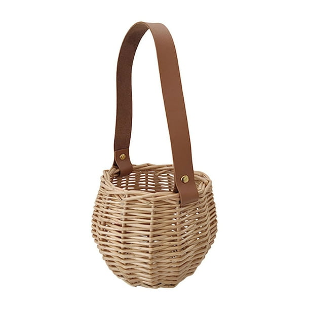 Cesta de Picnic - Mimbre Tejido con Asa, Ratán Natural, para Decoración de Jardín con Frutas Dulces