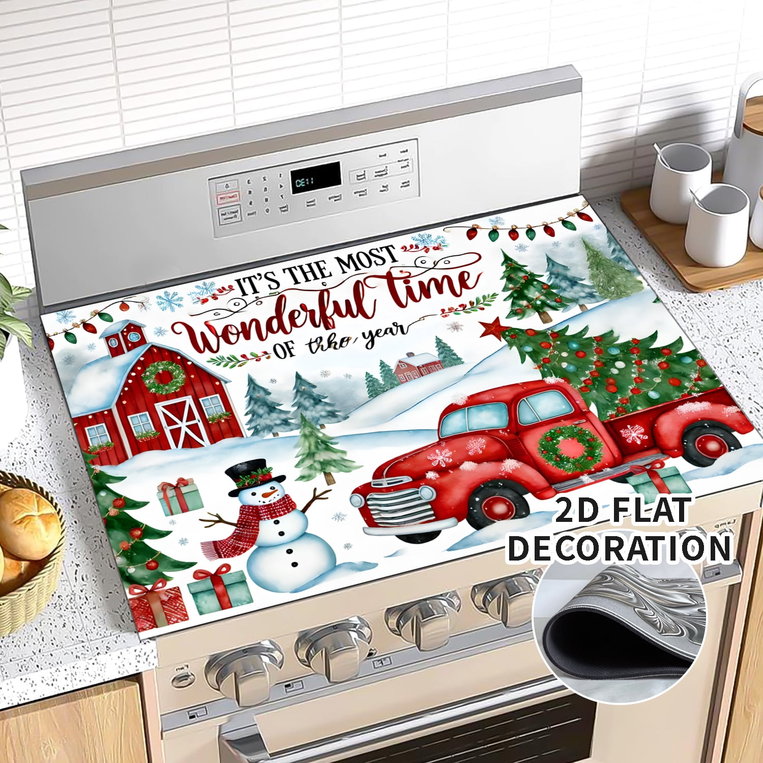 Stove Top Cover for Electric Stove 28 "x 20 ", Christmas Snowman Heat Resistant Glass Top Stove Cover Protector, Glass Cooktop Covers, Kitchen Flat Electric Stove Top Covers 1pc