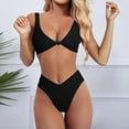 thumbnail image 2 of 2025 Bikini Set for Women Bathing Suit Small Bust Solid V Neck Knot Short Set Bathing Suit for Women Front Push Up High Ladies Bathing Suit Leg Thong Two Piece, 2 of 5