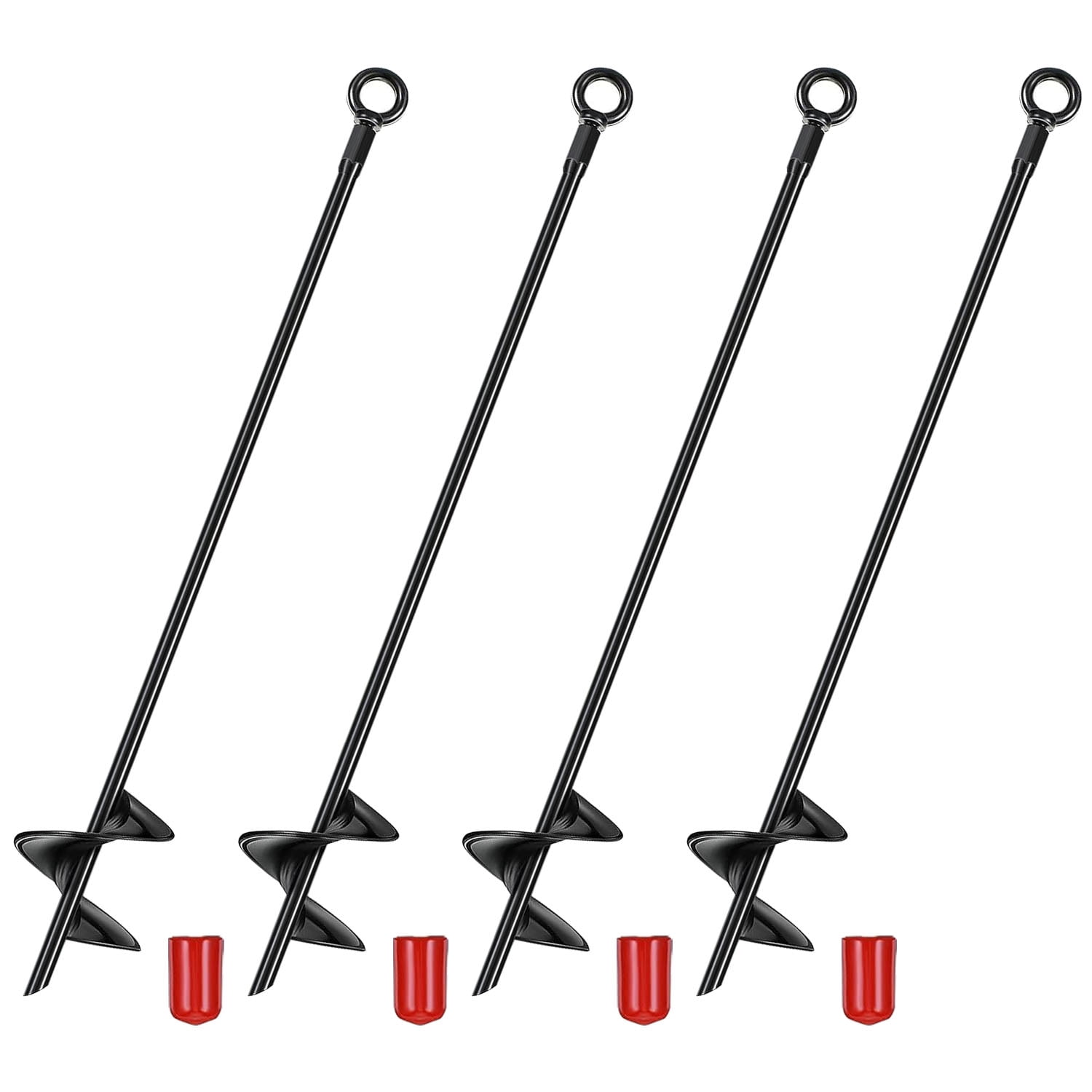iMounTEK 18 inch 4 Pack Long Earth Ground Anchor Screw, 2.76in Width Heavy Duty Ground Auger Stakes for Farm Vegetable Flower Planting, Tents, Canopies, Black