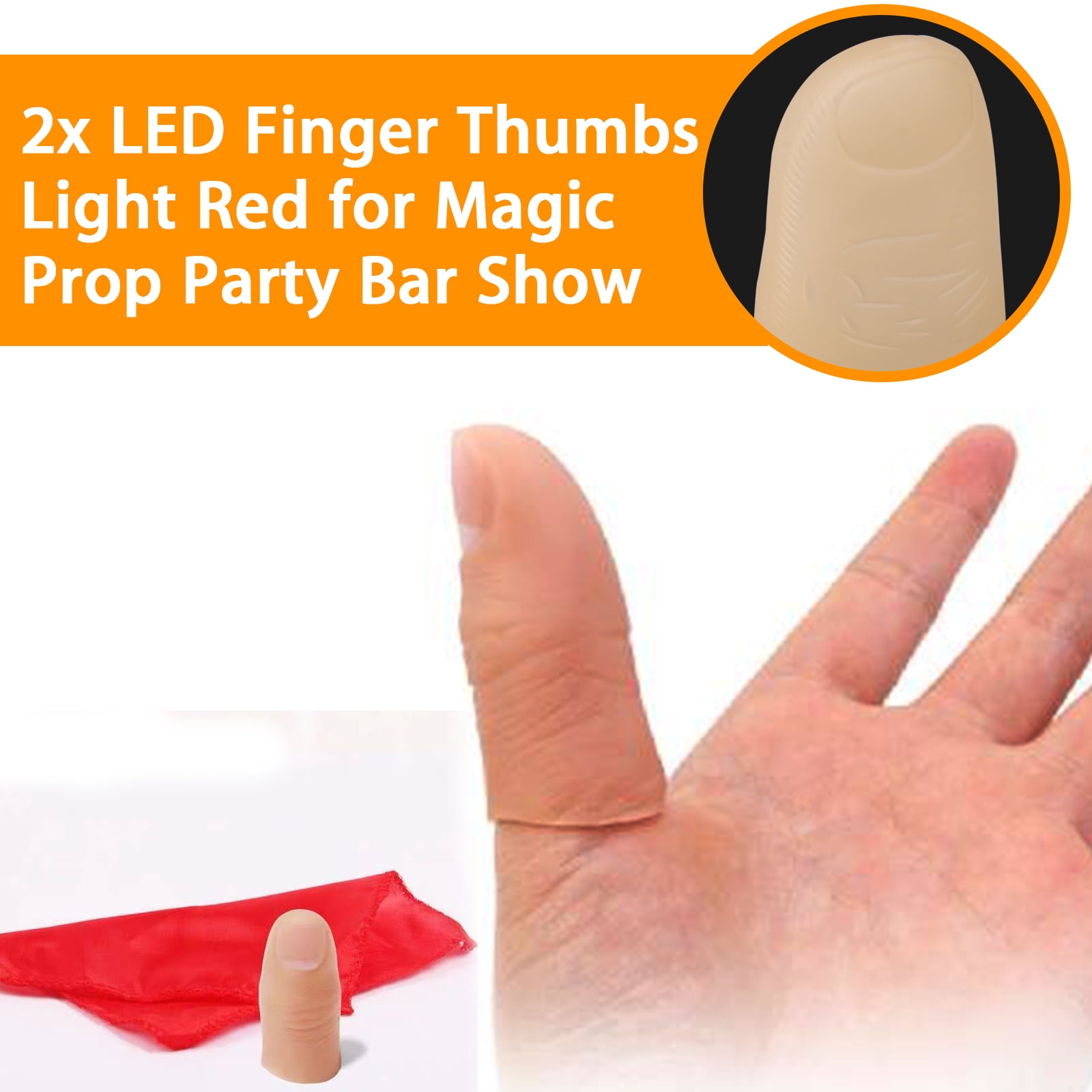 2Pcs LED Light Up Finger Thumbs Light Red Magic Prop Party Bar Show Lamp Tool US