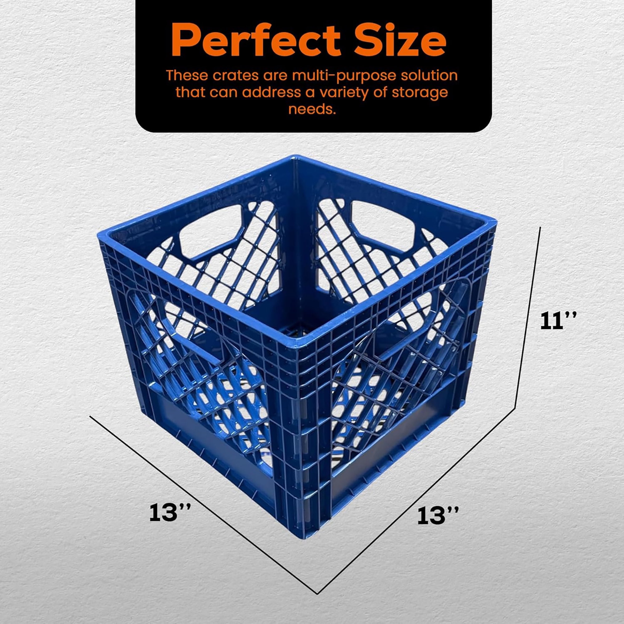 Juggernaut Storage: Milk Crate 2pk - 16 Qt, Blue - Multi-Purpose Storage Solution, Stackable Organization, Heavy-Duty Plastic Bins, Built-In Handles