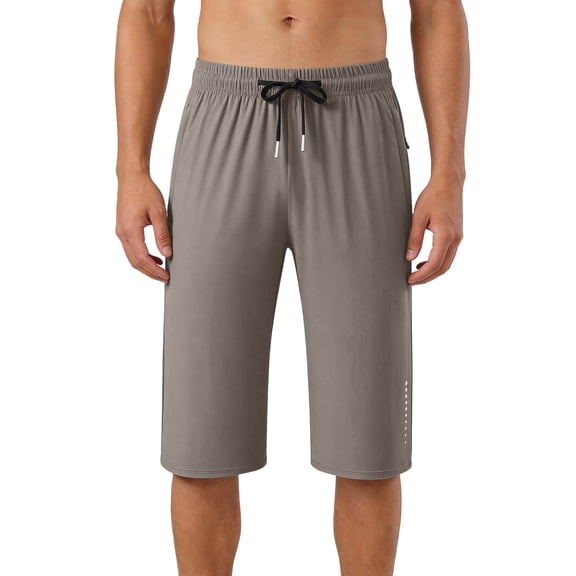 BLCHUNen Athletic Capri Pants for Men Gym Elastic Waist Loose Fitness Track Pants Breathable Lightweight Cropped Trousers with Pockets