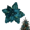 thumbnail image 3 of Cozeii 2 Pcs Christmas Ornaments, Artificial Velvet Glitter Poinsettia Flowers with Stems for Xmas Tree Wreath Garland Decoration (Deep Teal Color）, 3 of 5