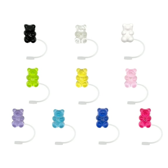 ACDANC 8Mm Acrylic 3D Colorful Bear Silicone Straw Topper for Girl Tumbler Cup Straw Accessories Supplies Dust-Proof Cover Party