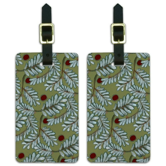 White Leafy Branches Pattern Luggage ID Tags Suitcase Carry-On Cards - Set of 2