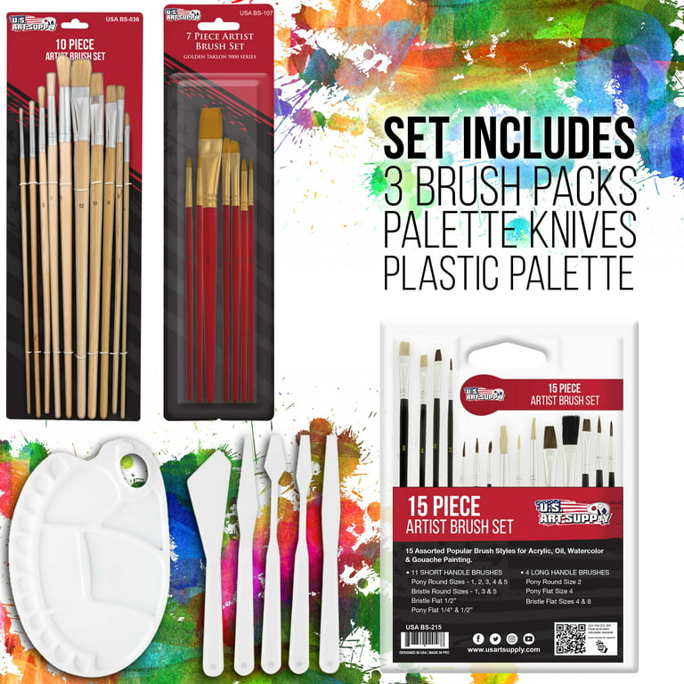 U.S. Art Supply 42-Piece Complete Artist Oil Painting Set with Easel - 12  Vivid Oil Paint Colors, 25 Brushes, 2 Stretched Canvases, Painting Palette  