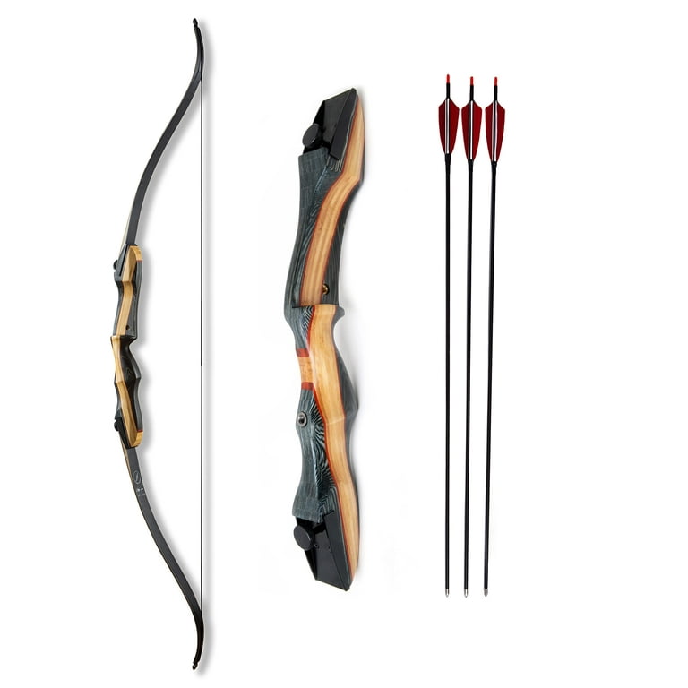 Recurve Bow and Arrow Set 62 Archery Hunting Bow Wooden Takedown Recurve  for Adults Teens Beginners to Advanced Outdoor Practice & Hunting (25-60lbs)  