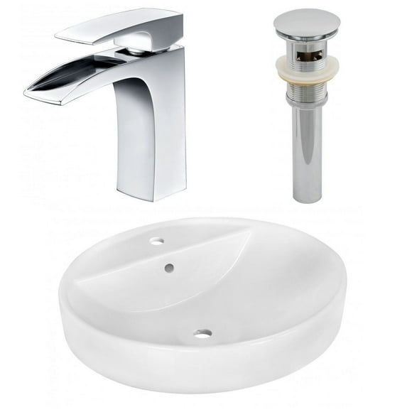 18.1-in. W Above Counter White Bathroom Vessel Sink Set For 1 Hole Center Faucet AI-26405