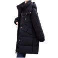 thumbnail image 4 of Black and Friday Clothing Sales Idoravan Women's Quilted Puffer Coat,Fashion Women Zipper Coat Long Jacket Winter Long Sleeve Long Down Cotton Black M, 4 of 8
