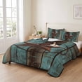 thumbnail image 2 of Queen Quilt Set 90''x96'', Teal Brown Texas Star Retro Lightweight Summer Bedspread Coverlet Set with 2 Pillow Shams, Vintage Star Wooden Breathable All Season Quilt Bedding for Bedroom/Guest Room, 2 of 9