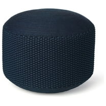 Drevy Indoor or Outdoor Pouf Foot Stool Ottoman - Navy - Knit Bean Bag Floor Chair - Living Room, Bedroom and
