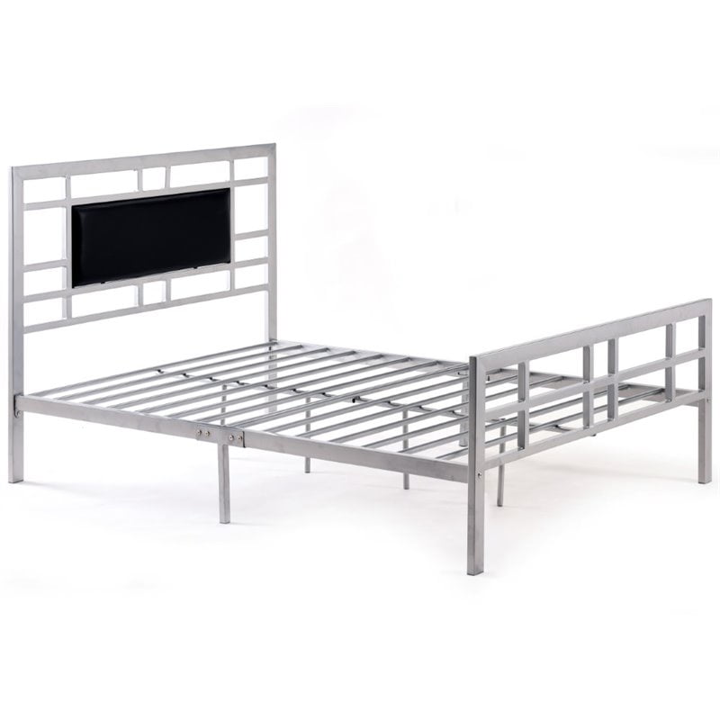 Pemberly Row Queen Metal Bed in Silver