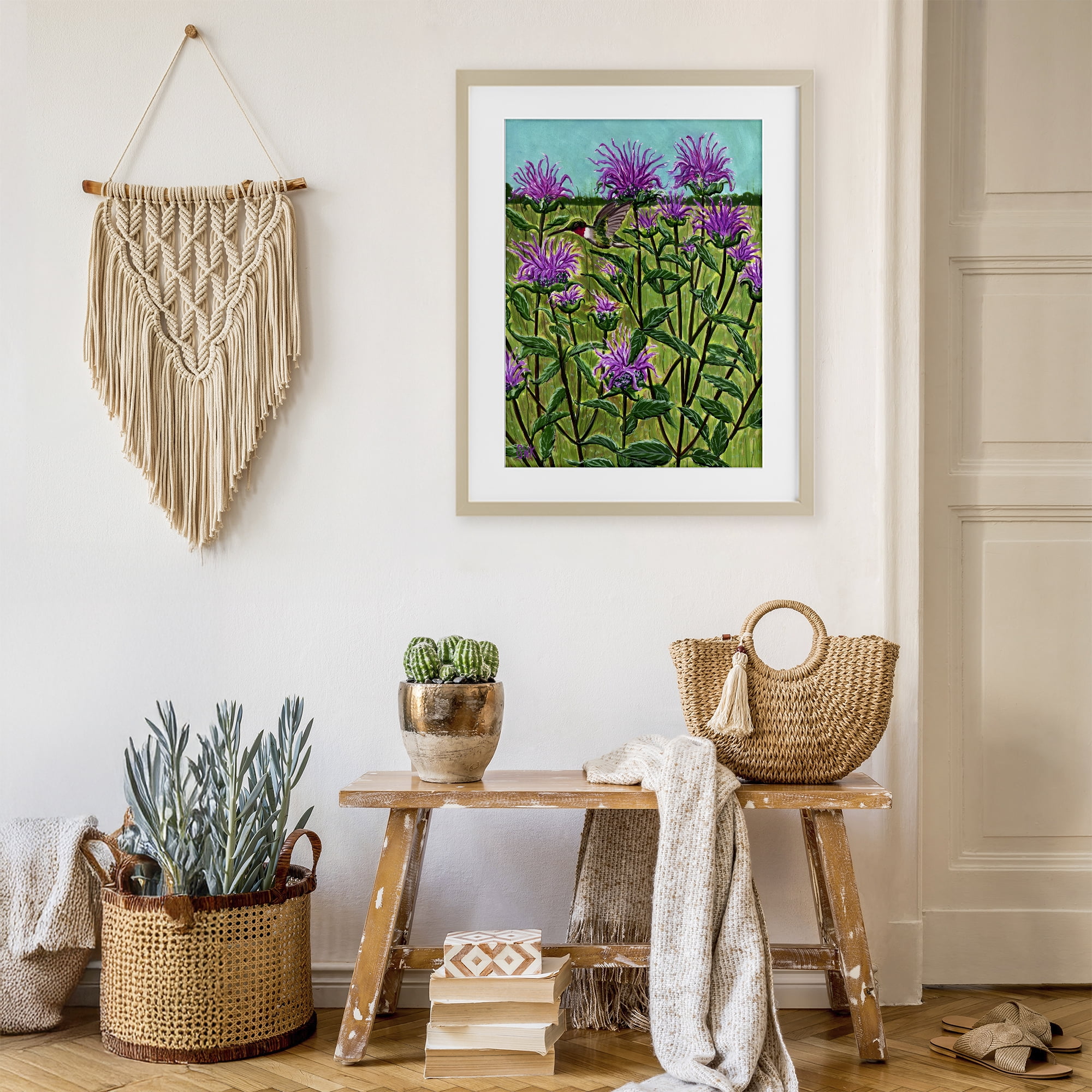 Stupell Industries Ruby Throated Hummingbird & Beebalm Birch Framed Print Under Glass, design by Sarah Waldron Kimball